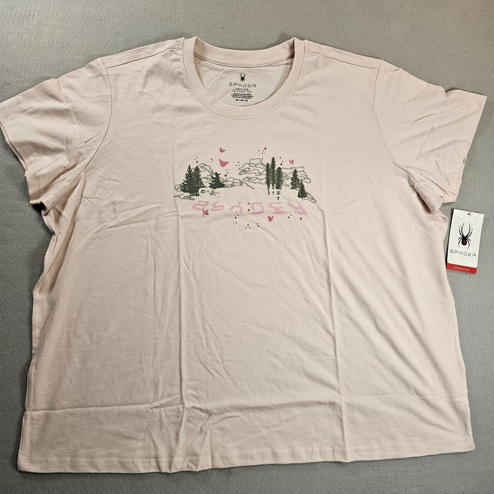 Spyder Women's 3X Pale Mauve Graphic T-Shirt Trees Butterflies NWT Plus Size